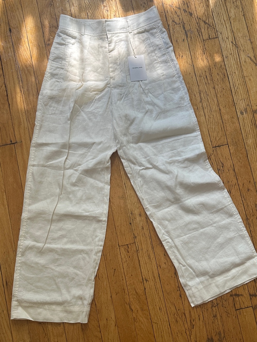 NWT Everlane Way High White Linen Draper Trouser, size 6R